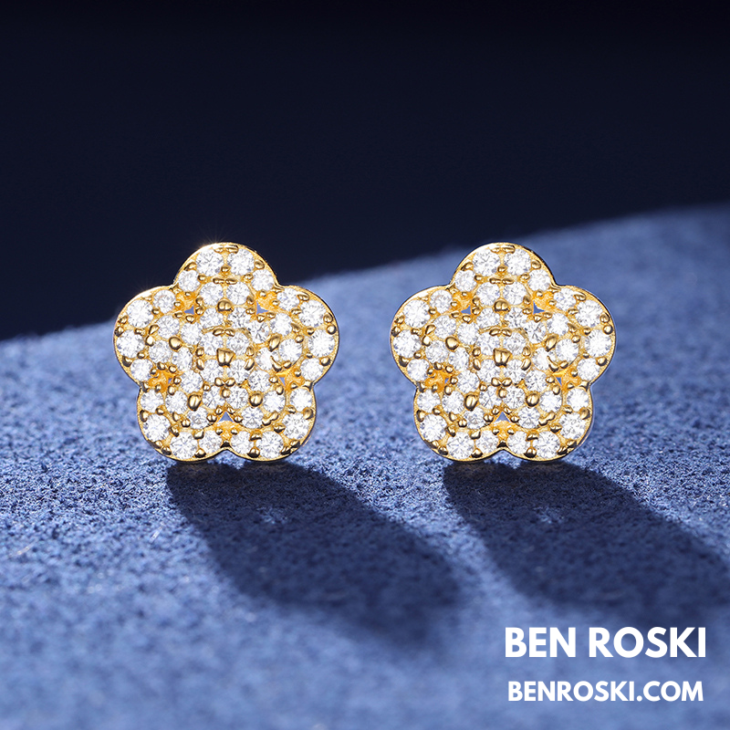 Flower Cluster Stud Earrings Sterling Silver, Gold, or Rose Gold Plated | VVS Moissanite | GRA Certified