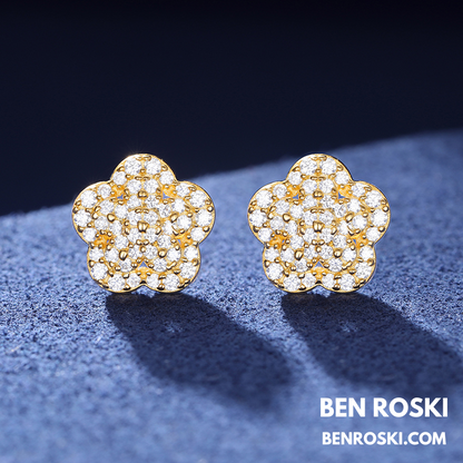 Flower Cluster Stud Earrings Sterling Silver, Gold, or Rose Gold Plated | VVS Moissanite | GRA Certified