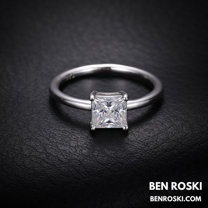 Princess Cut Moissanite Solitaire Ring Sterling Silver, Gold or Rose Gold | VVS Moissanite | GRA Certified