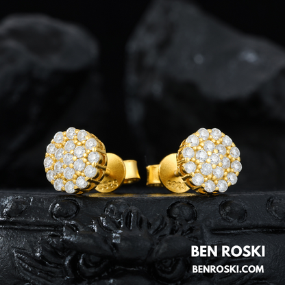 Round Cluster Stud Earrings Sterling Silver, Gold & Rose Gold | VVS Moissanite | GRA Certified