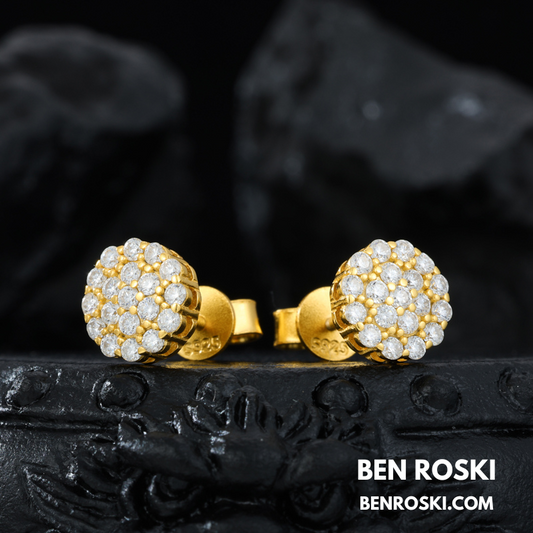 Round Cluster Stud Earrings Sterling Silver, Gold & Rose Gold | VVS Moissanite | GRA Certified