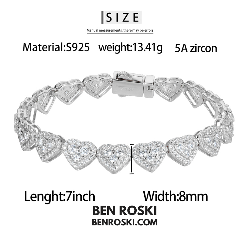 8MM Heart Moissanite Bracelet Sterling Silver, Gold, or Rose Gold | GRA Certified