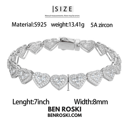 8MM Heart Moissanite Bracelet Sterling Silver, Gold, or Rose Gold | GRA Certified