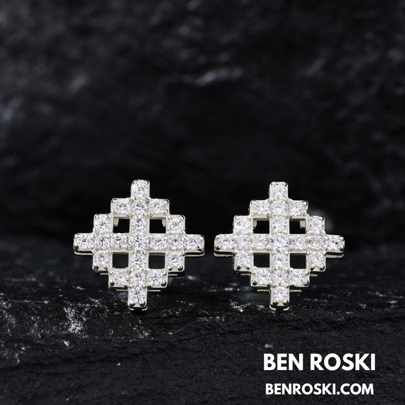 Geometric Cluster Stud Earrings Sterling Silver, Gold, or Rose Gold | VVS Moissanite | GRA Certified