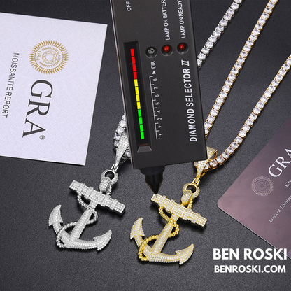 Anchor Pendant Sterling Silver, Gold & Rose Gold | VVS Moissanite | GRA Certified