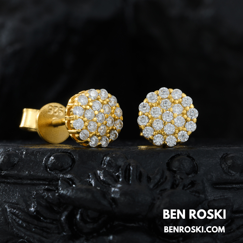 Round Cluster Stud Earrings Sterling Silver or Gold/Rose Gold Plated | VVS Moissanite | GRA Certified