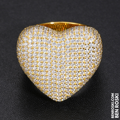 Heart-Shaped Moissanite Statement Ring Sterling Silver with Gold or Rose Gold Plating | VVS Moissanite | GRA Certified
