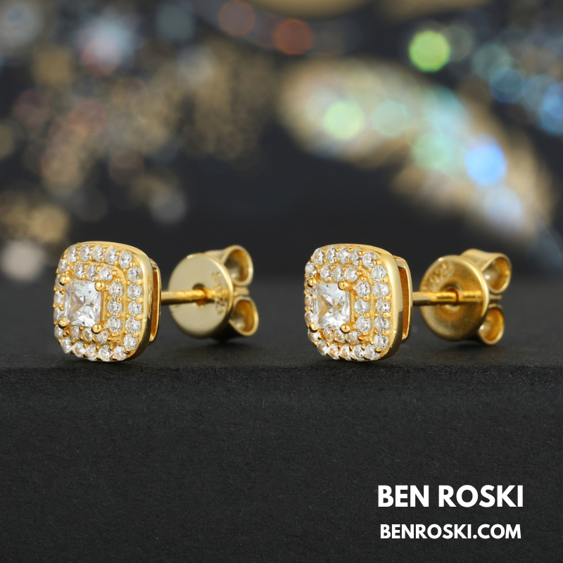 Cushion Halo Stud Earrings Sterling Silver, Gold, or Rose Gold | VVS Moissanite | GRA Certified