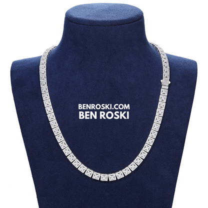 8MM Square Cluster Moissanite Chain Sterling Silver, Gold, or Rose Gold | GRA Certified
