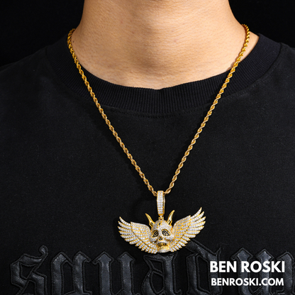 Moissanite Winged Skull Pendant Sterling Silver, Gold & Rose Gold Plated | VVS Moissanite | GRA Certified