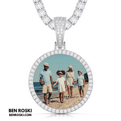 Custom Photo Round Pendant Sterling Silver or Gold/Rose Gold Plated | VVS Moissanite | GRA Certified