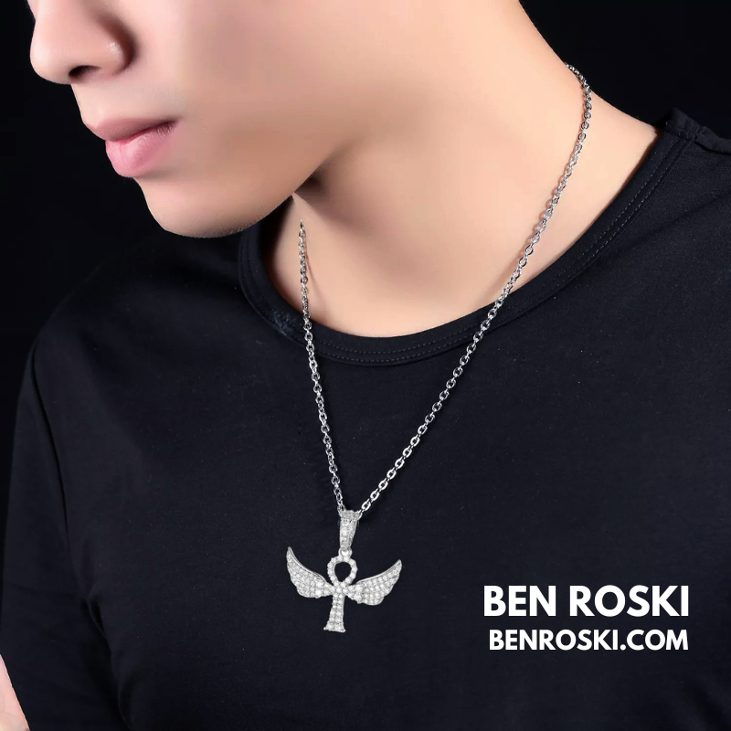 Angel Cross Pendant Necklace Sterling Silver or Gold/Rose Gold Plated | VVS Moissanite | GRA Certified