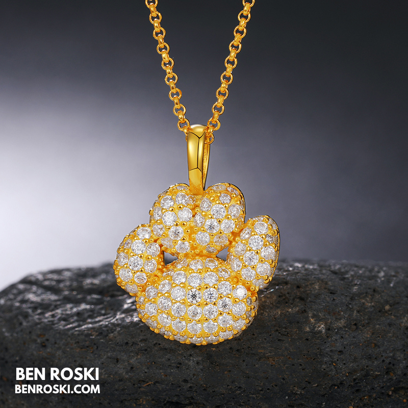 Moissanite Paw Print Pendant Necklace | Sterling Silver, Gold, or Rose Gold | VVS1 | GRA Certified