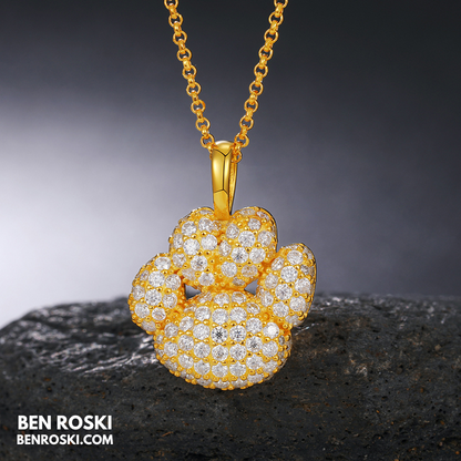 Moissanite Paw Print Pendant Necklace | Sterling Silver, Gold, or Rose Gold | VVS1 | GRA Certified