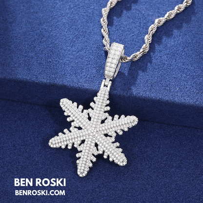 Iced Snowflake Pendant Sterling Silver or Gold/Rose Gold Plated | VVS Moissanite | GRA Certified