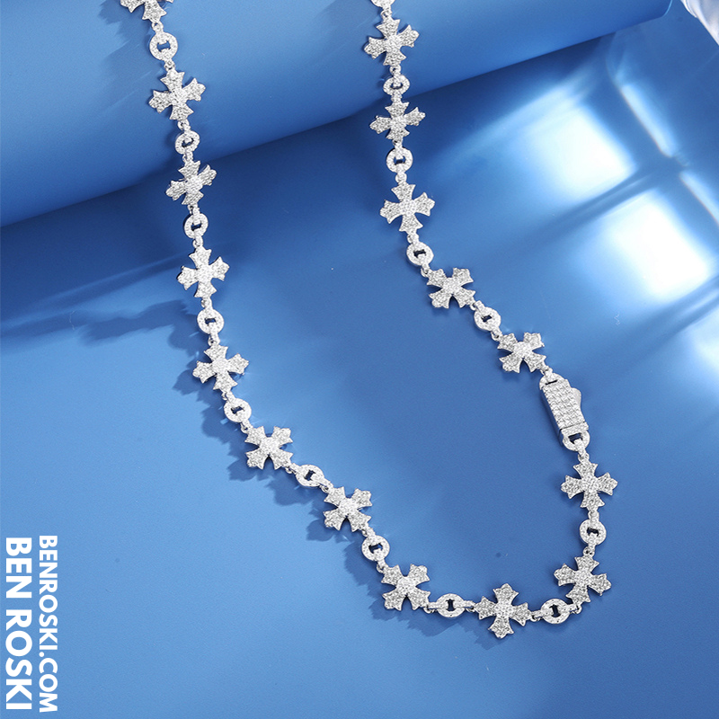 12MM Moissanite Cross Link Chain Sterling Silver, Gold, or Rose Gold | GRA Certified