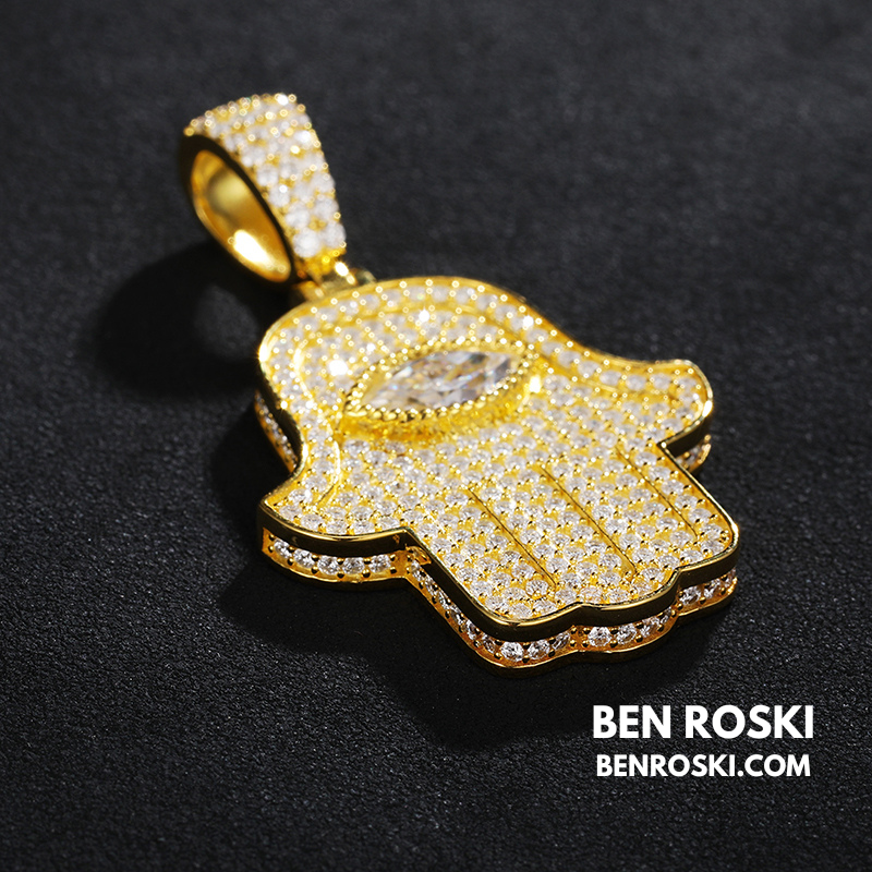 Hamsa Hand Moissanite Pendant Sterling Silver, Gold & Rose Gold | VVS Moissanite | GRA Certified