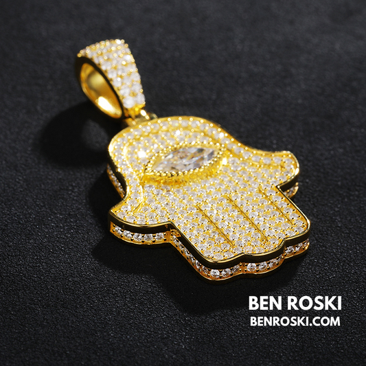 Hamsa Hand Moissanite Pendant Sterling Silver, Gold & Rose Gold | VVS Moissanite | GRA Certified