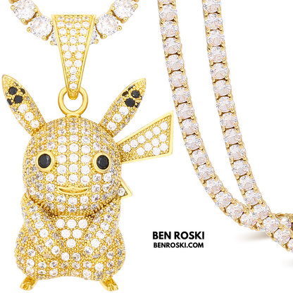Iced-Out Pikachu Moissanite Pendant – Sterling Silver | Gold, Silver & Rose Gold | GRA Certified