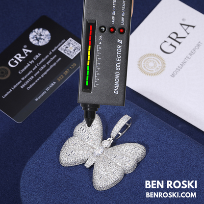 Butterfly Pendant Sterling Silver or Gold / Rose Gold Plated | VVS Moissanite | GRA Certified