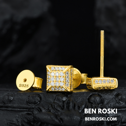 Square Micro-Pavé Stud Earrings Sterling Silver, Gold & Rose Gold Plated | VVS Moissanite | GRA Certified