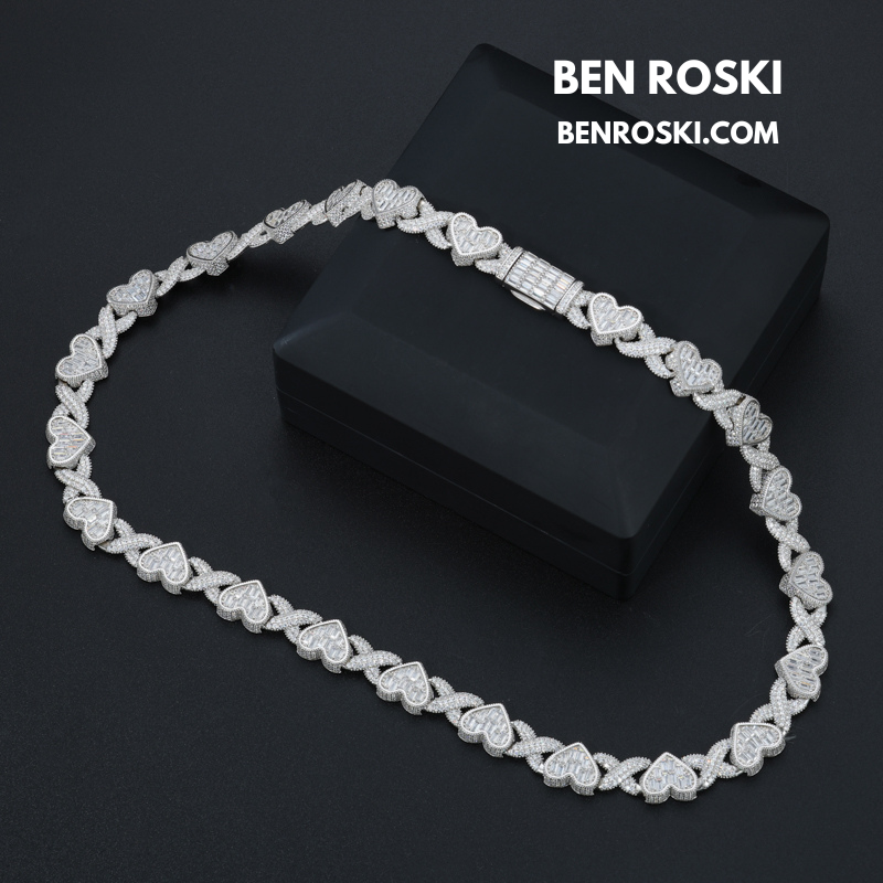 Heart Baguette Moissanite Necklace Sterling Silver, Gold & Rose Gold | GRA Certified