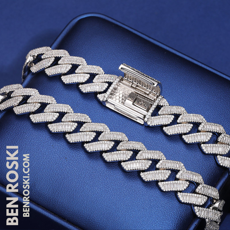 Iced Cuban Link Chain Sterling Silver Multiple Width Options | Moissanite