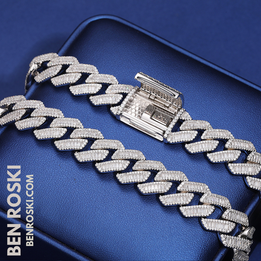 Iced Cuban Link Chain Sterling Silver Multiple Width Options | Moissanite