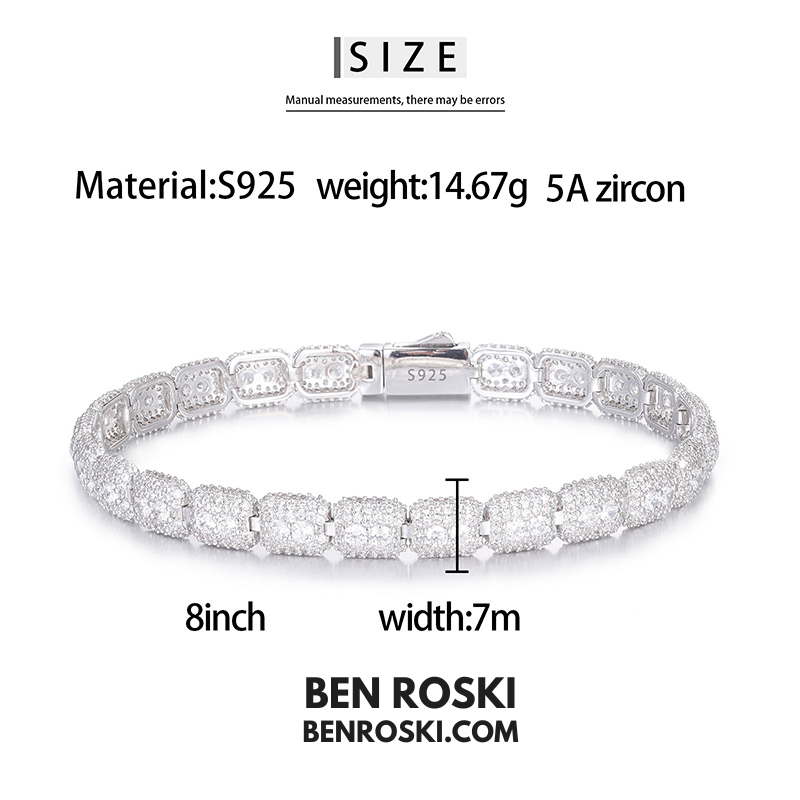 7MM Moissanite Cluster Link Bracelet – 7-Inch & 8-Inch | 925 Sterling Silver | GRA Certified | Gold & Rose Gold Plated