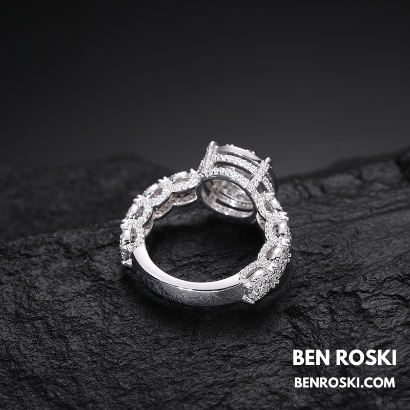 Halo Moissanite Engagement Ring Sterling Silver, Gold & Rose Gold | VVS Moissanite | GRA Certified