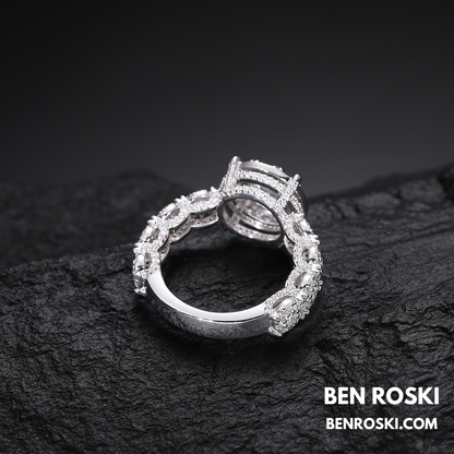 Halo Moissanite Engagement Ring Sterling Silver, Gold & Rose Gold | VVS Moissanite | GRA Certified