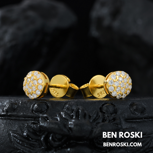 Round Cluster Stud Earrings Sterling Silver with Gold or Rose Gold Plating | VVS Moissanite | GRA Certified