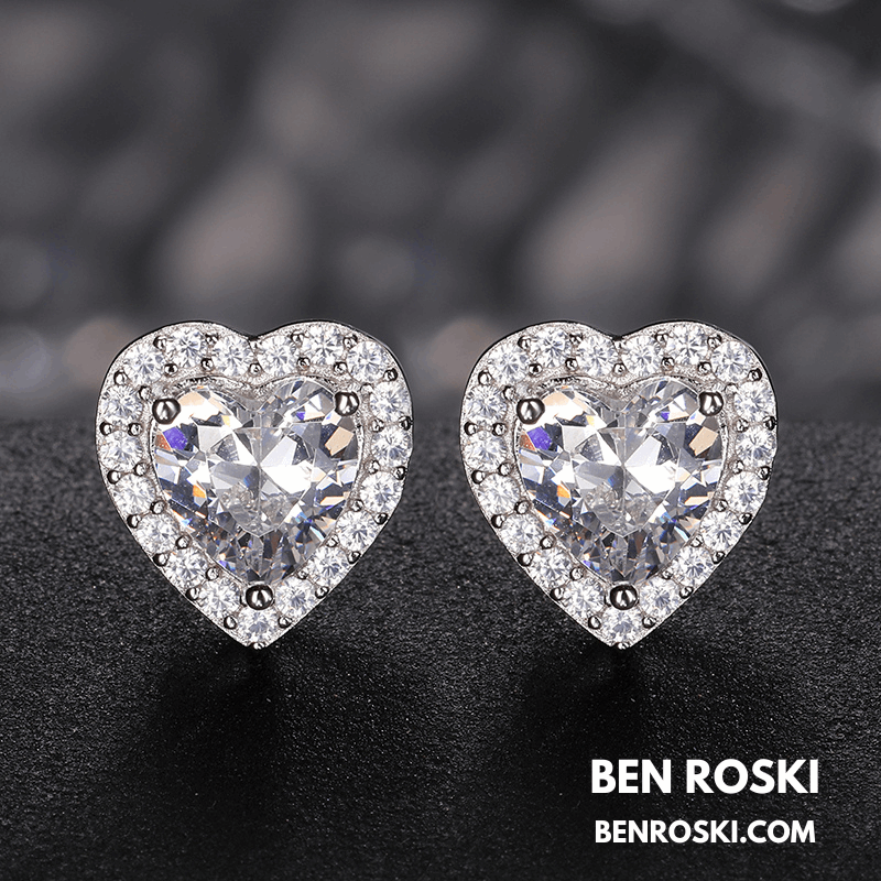 Heart Moissanite Stud Earrings Sterling Silver, Gold, or Rose Gold | VVS1 Moissanite | GRA Certified