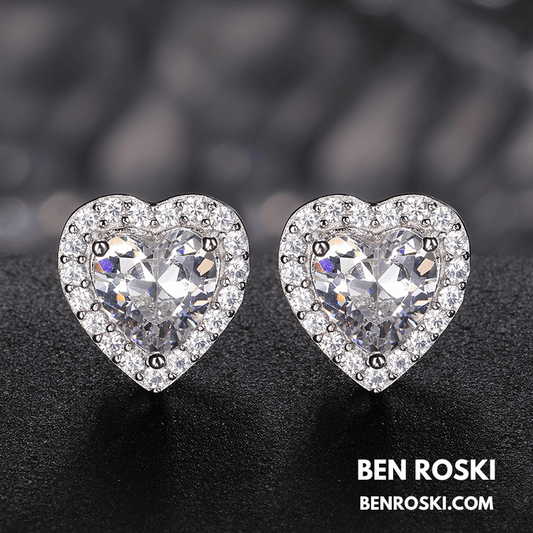 Heart Moissanite Stud Earrings Sterling Silver, Gold, or Rose Gold | VVS1 Moissanite | GRA Certified