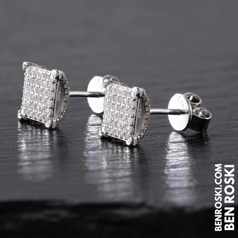 Square Cluster Stud Earrings Sterling Silver, Gold, or Rose Gold | VVS Moissanite | GRA Certified