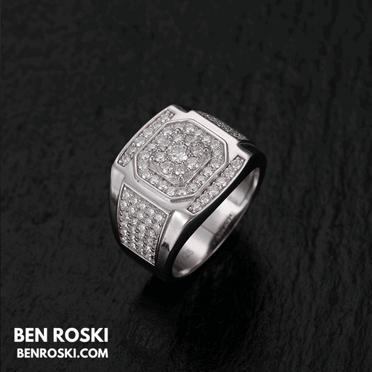 Iced Square Cluster Ring – 17MM Width | VVS1 Moissanite | GRA Certified