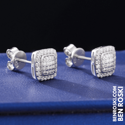 Cushion Cluster Stud Earrings Sterling Silver, Gold, or Rose Gold | VVS Moissanite | GRA Certified