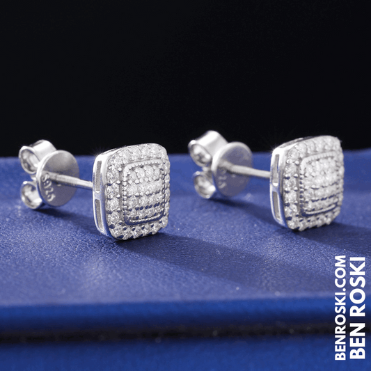 Cushion Cluster Stud Earrings Sterling Silver, Gold, or Rose Gold | VVS Moissanite | GRA Certified