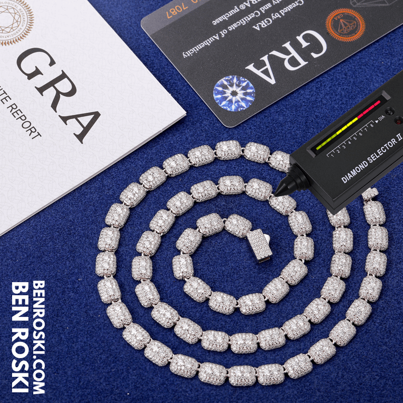 Cushion Link Moissanite Chain – 7MM Width | 22 Inch | 34.17g | GRA Certified