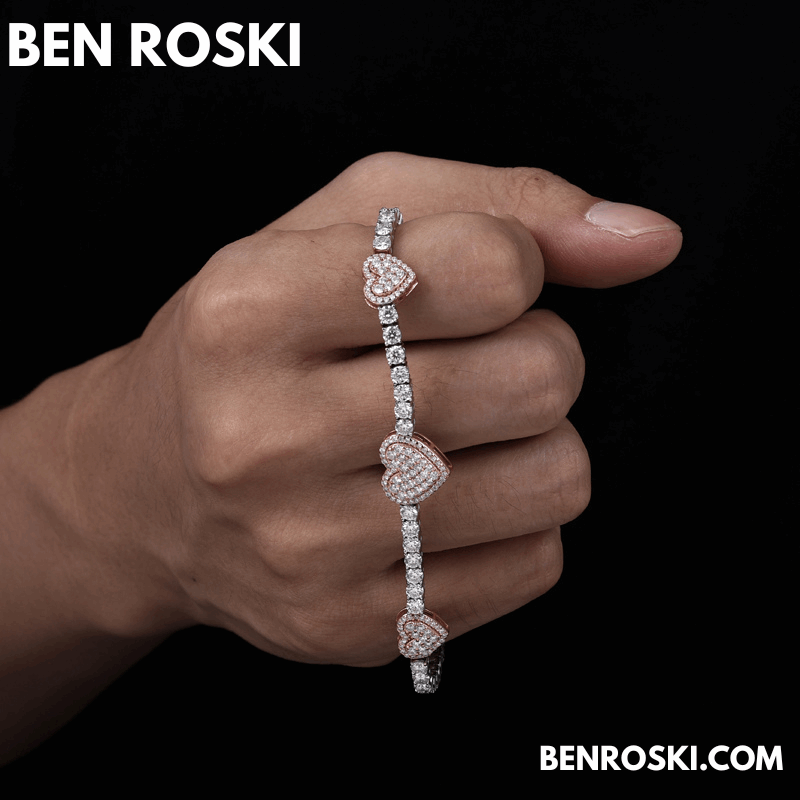 Heart Moissanite Tennis Bracelet – 12MM | 7–8 Inch | 12.28g | S925 Silver, Gold, or Rose Gold | VVS1 Moissanite | GRA Certified