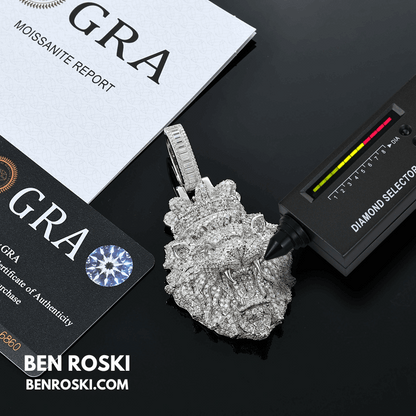 Lion Head Moissanite Pendant Sterling Silver, Gold, or Rose Gold | VVS Moissanite | GRA Certified