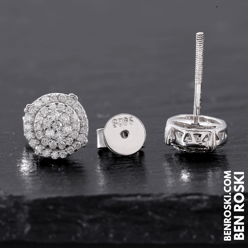 Round Cluster Stud Earrings Sterling Silver, Gold, or Rose Gold | VVS Moissanite | GRA Certified