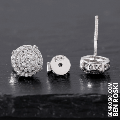 Round Cluster Stud Earrings Sterling Silver, Gold, or Rose Gold | VVS Moissanite | GRA Certified