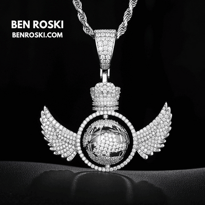 Globe Wings Moissanite Pendant – 44MM Height | VVS1 Moissanite | GRA Certified