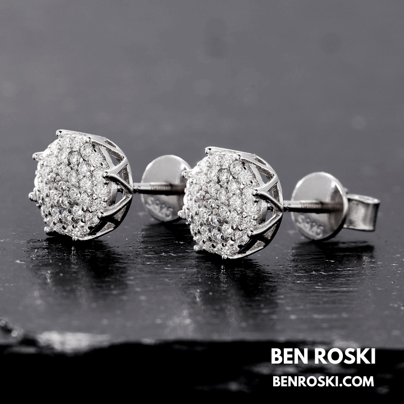 Cluster Stud Earrings Sterling Silver, Gold, or Rose Gold | VVS Moissanite | GRA Certified