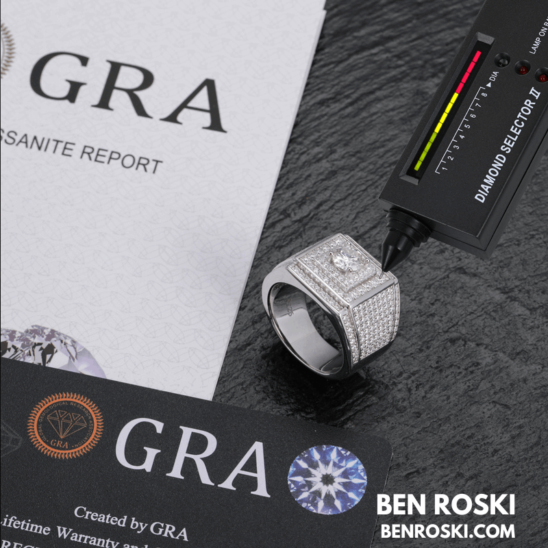 Men’s Iced Moissanite Square Statement Ring Sterling Silver, Gold, or Rose Gold | VVS Moissanite | GRA Certified