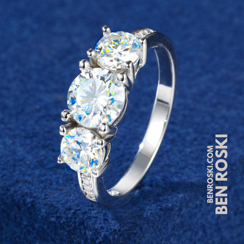 Three-Stone Moissanite Ring – 8MM Width | VVS1 Moissanite | GRA Certified