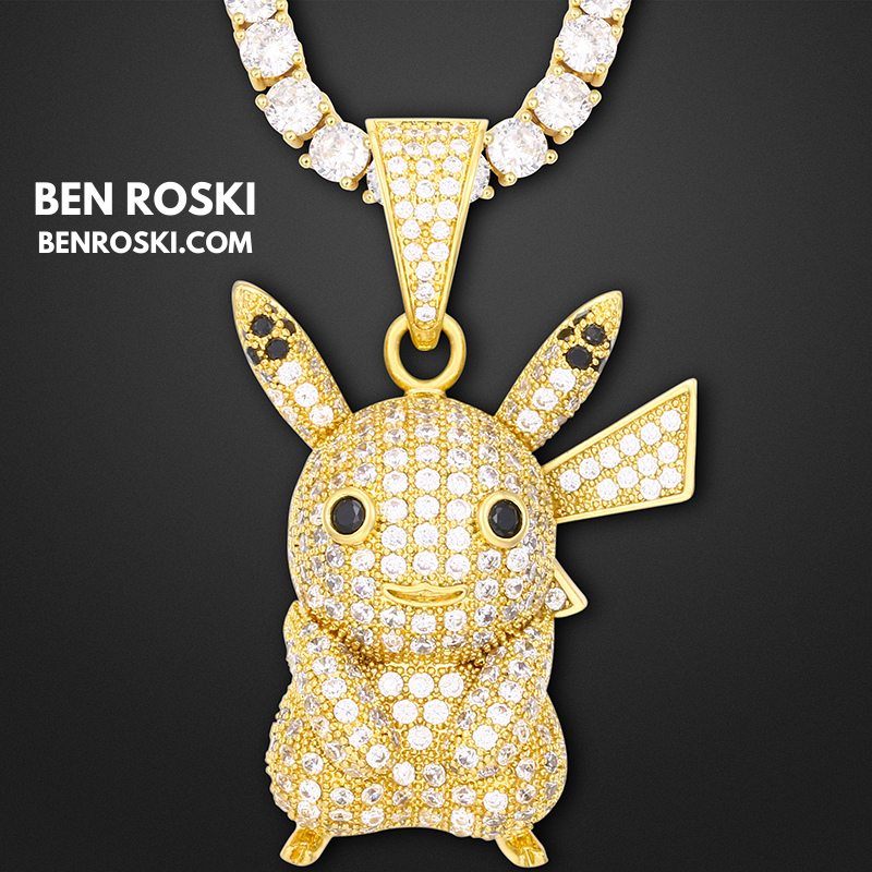 Iced-Out Pikachu Moissanite Pendant – Sterling Silver | Gold, Silver & Rose Gold | GRA Certified
