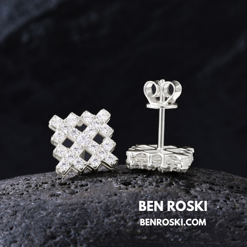 Geometric Cluster Stud Earrings Sterling Silver, Gold, or Rose Gold | VVS Moissanite | GRA Certified
