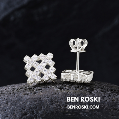 Geometric Cluster Stud Earrings Sterling Silver, Gold, or Rose Gold | VVS Moissanite | GRA Certified